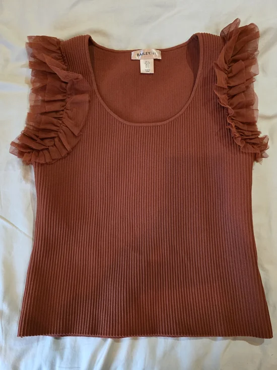 Bailey 44 Rust Ruffle Sleeve Ribbed Tank Top - Picture 1 of 11